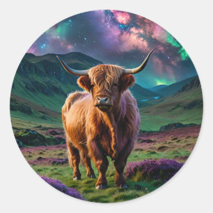 Highland Cow Under The stars Classic Round Sticker