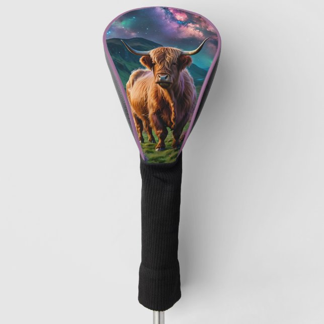 Highland Cow Under The stars Golf Head Cover (Front)