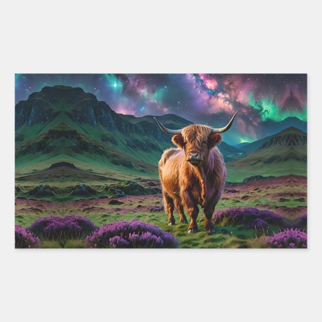 Highland Cow Under The stars Rectangular Sticker (Front)