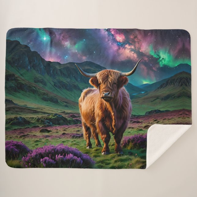 Highland Cow Under The stars Sherpa Blanket (Front (Horizontal))