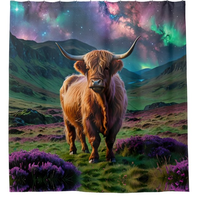 Highland Cow Under The Stars Shower Curtain (Front)