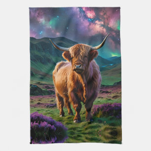 Highland Cow Under The stars Tea Towel
