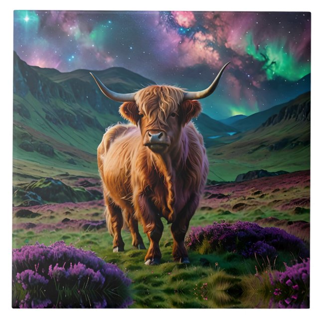 Highland Cow Under The Stars Tile (Front)