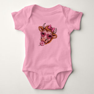 Highland Cow Valentine Coquette Valentine's Day Baby Bodysuit