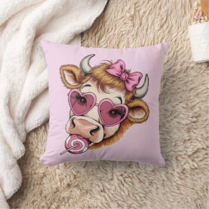 Highland Cow Valentine Coquette Valentine's Day  Cushion