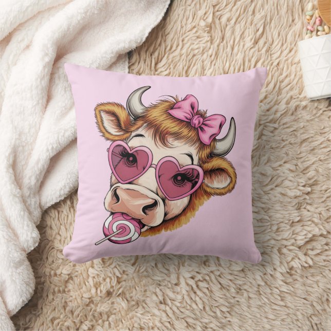 Highland Cow Valentine Coquette Valentine's Day  Cushion (Blanket)