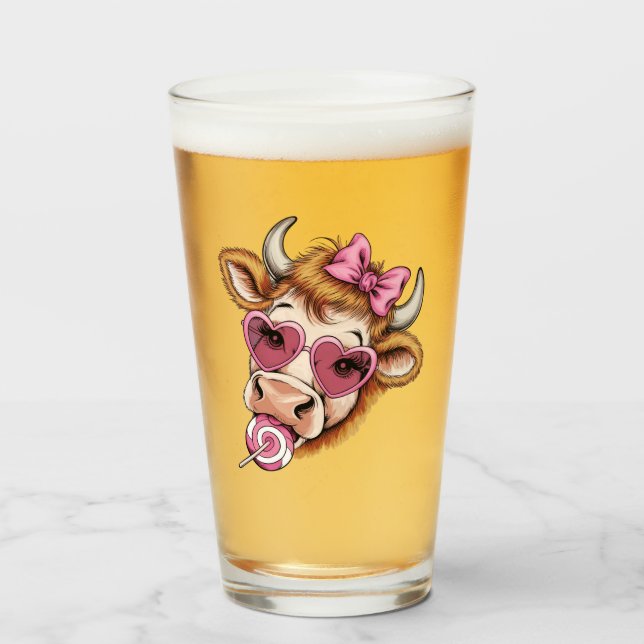 Highland Cow Valentine Coquette Valentine's Day  Glass (Front Filled)