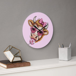 Highland Cow Valentine Coquette Valentine's Day Large Clock
