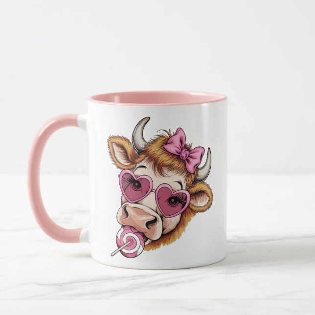Highland Cow Valentine Coquette Valentine's Day  Mug (Left)