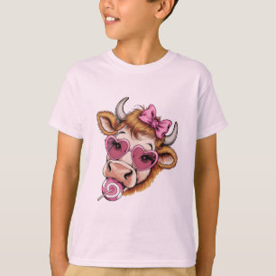 Highland Cow Valentine Coquette Valentine's Day  T-Shirt