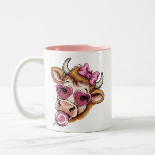 Highland Cow Valentine Coquette Valentine's Day Two-Tone Coffee Mug