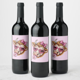 Highland Cow Valentine Coquette Valentine's Day Wine Label