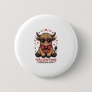 Highland Cow Valentine Cute Vintage Engraving Shir 6 Cm Round Badge
