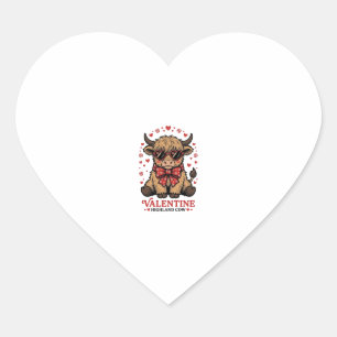 Highland Cow Valentine Cute Vintage Engraving Shir Heart Sticker