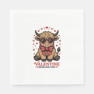 Highland Cow Valentine Cute Vintage Engraving Shir Napkin