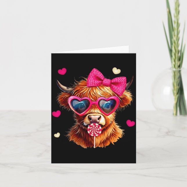 Highland Cow Valentines Day Funny Hearts Valentine Card (Front)