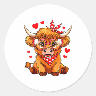 Highland Cow Valentines Day Funny Hearts Valentine Classic Round Sticker