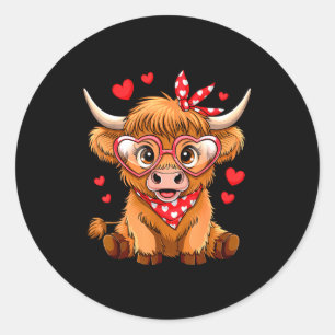Highland Cow Valentines Day Funny Hearts Valentine Classic Round Sticker