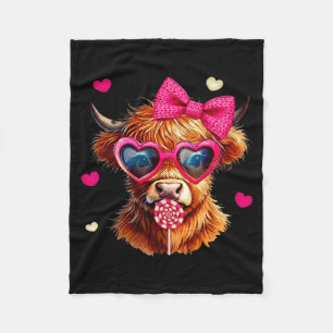 Highland Cow Valentines Day Funny Hearts Valentine Fleece Blanket