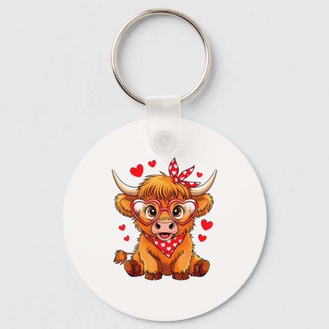 Highland Cow Valentines Day Funny Hearts Valentine Key Ring (Front)