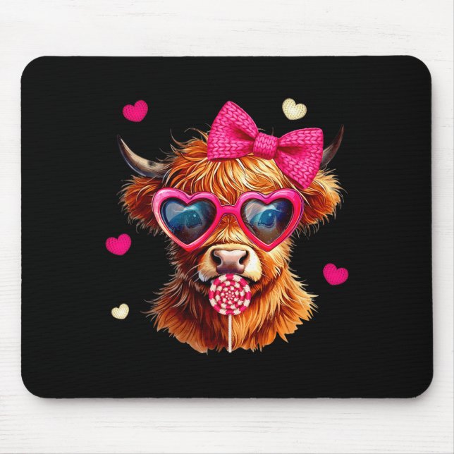 Highland Cow Valentines Day Funny Hearts Valentine Mouse Mat (Front)
