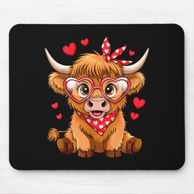 Highland Cow Valentines Day Funny Hearts Valentine Mouse Mat (Front)