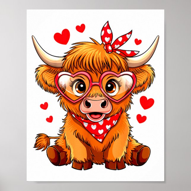 Highland Cow Valentines Day Funny Hearts Valentine Poster (Front)