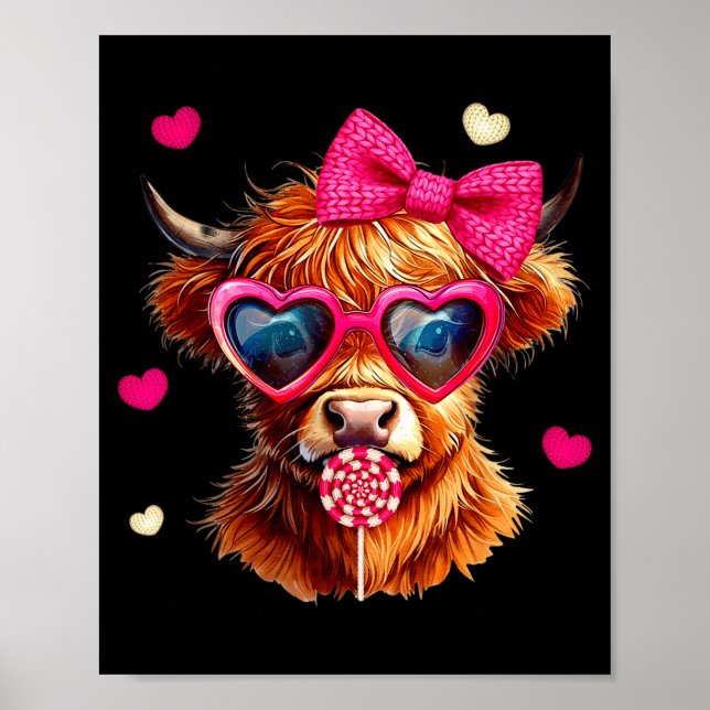 Highland Cow Valentines Day Funny Hearts Valentine Poster (Front)