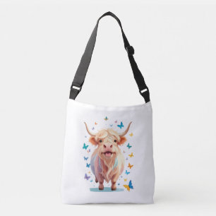 Highland Cow Vector Painting Adorable Fun Animal  Crossbody Bag