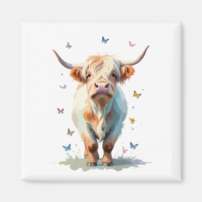 Highland Cow Vector Painting Adorable Fun Animal  Magnet (Front)