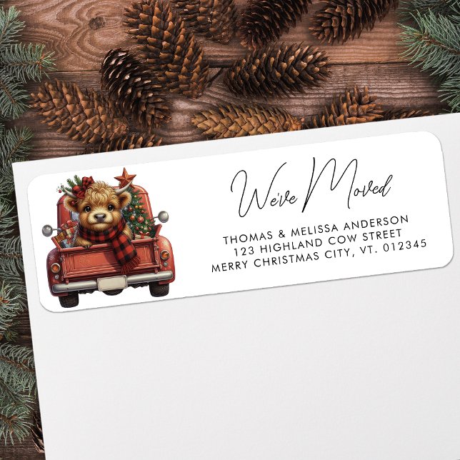 Highland Cow Vintage Red Truck Moving Address (Creator Uploaded)