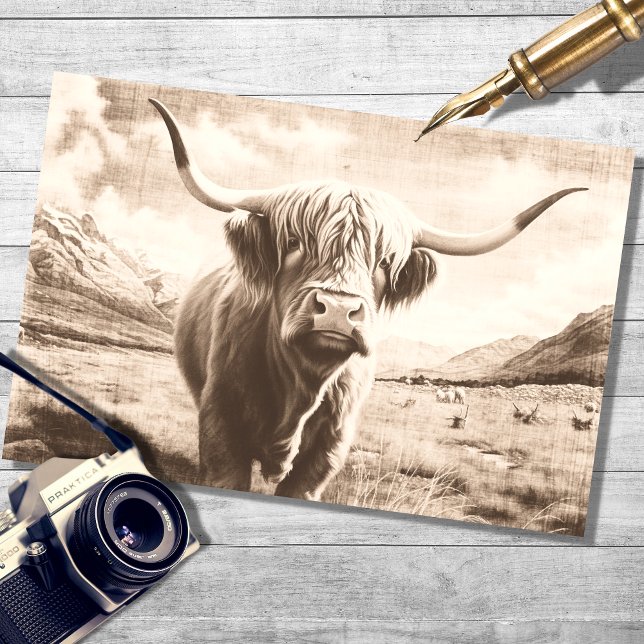 Highland Cow Vintage Sepia Decoupage Paper (Creator Uploaded)