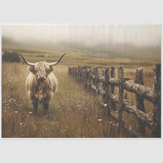 Highland Cow Vintage Sepia Decoupage Tissue Paper (Front)