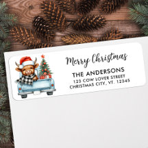 Highland Cow Vintage Truck Christmas Return Addres
