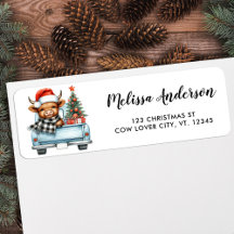 Highland Cow Vintage Truck Holiday Return Address