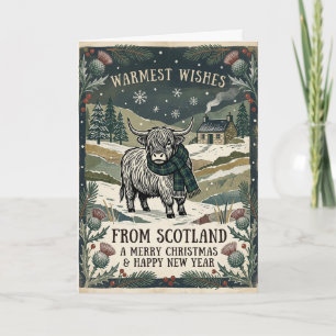 Highland Cow Warmest Wishes Scotland Christmas Card