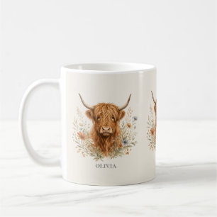 Highland Cow Watercolor Personalised Coffee Mug