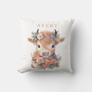 Highland cow watercolor throw pillow