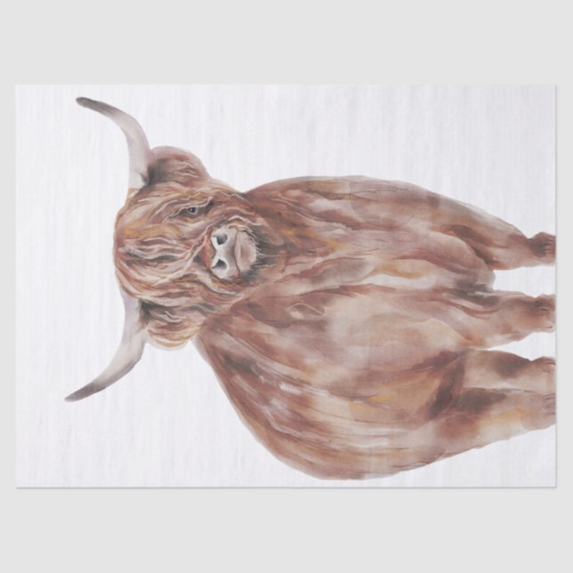 Highland Cow Watercolor Tissue Paper (Front)