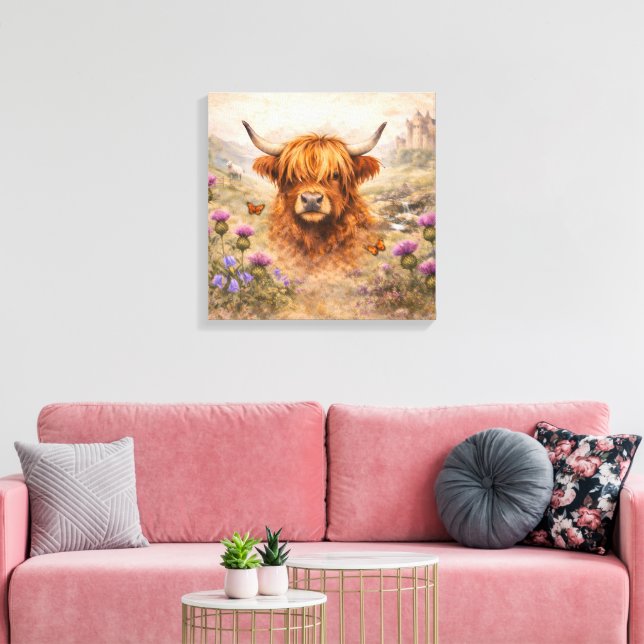 Highland Cow - Watercolour Animals Canvas Print (Insitu(LivingRoom))