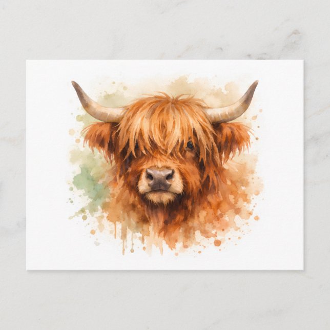 Highland Cow - Watercolour Animals Postcard (Front)