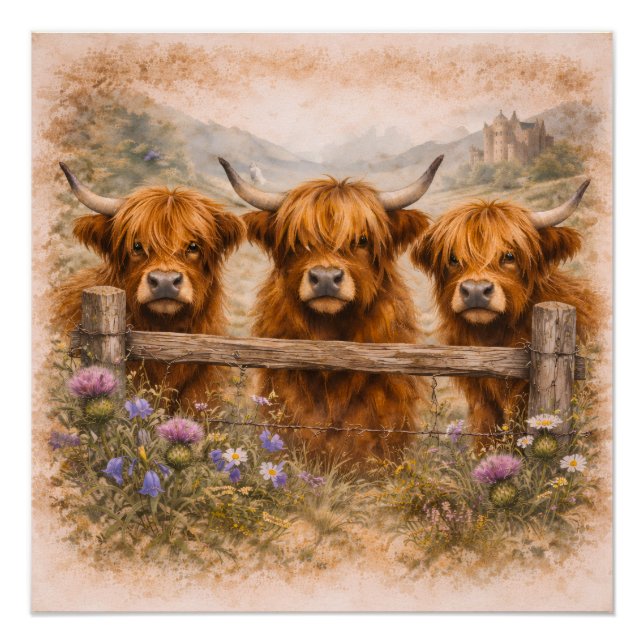 Highland Cow - Watercolour Animals Poster (Front)