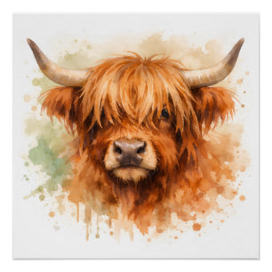Highland Cow - Watercolour Animals Poster