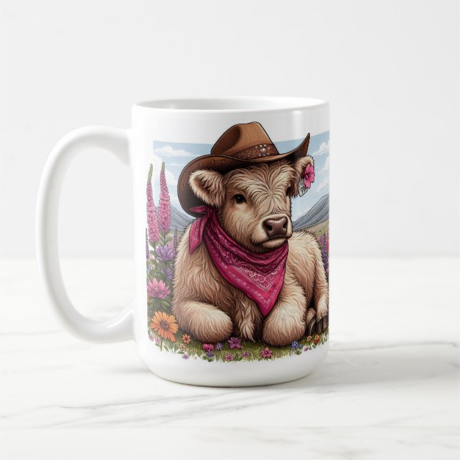  Highland Cow Wearing Hat and Bandanna  Coffee Mug (Left)