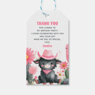 Highland Cow Western Kids Birthday Thank You Gift Tags