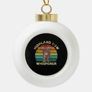 Highland Cow Whisperer Ceramic Ball Christmas Ornament