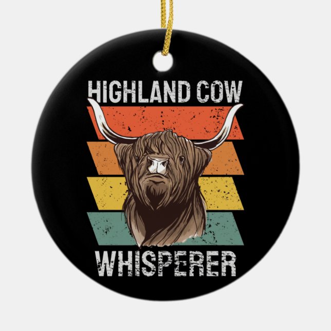 Highland Cow Whisperer Ceramic Tree Decoration (Front)