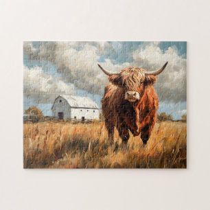 Highland Cow White Barn Rustic Jigsaw Puzzle