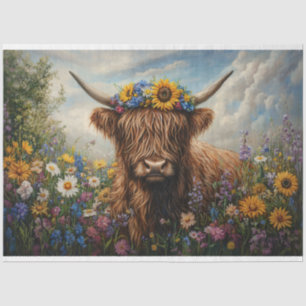 Highland Cow Wildflower Flower Crown Decoupage Tissue Paper
