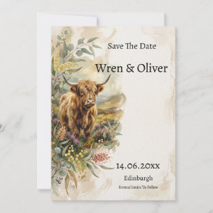 Highland Cow Wildflower Scottish Save The Date
